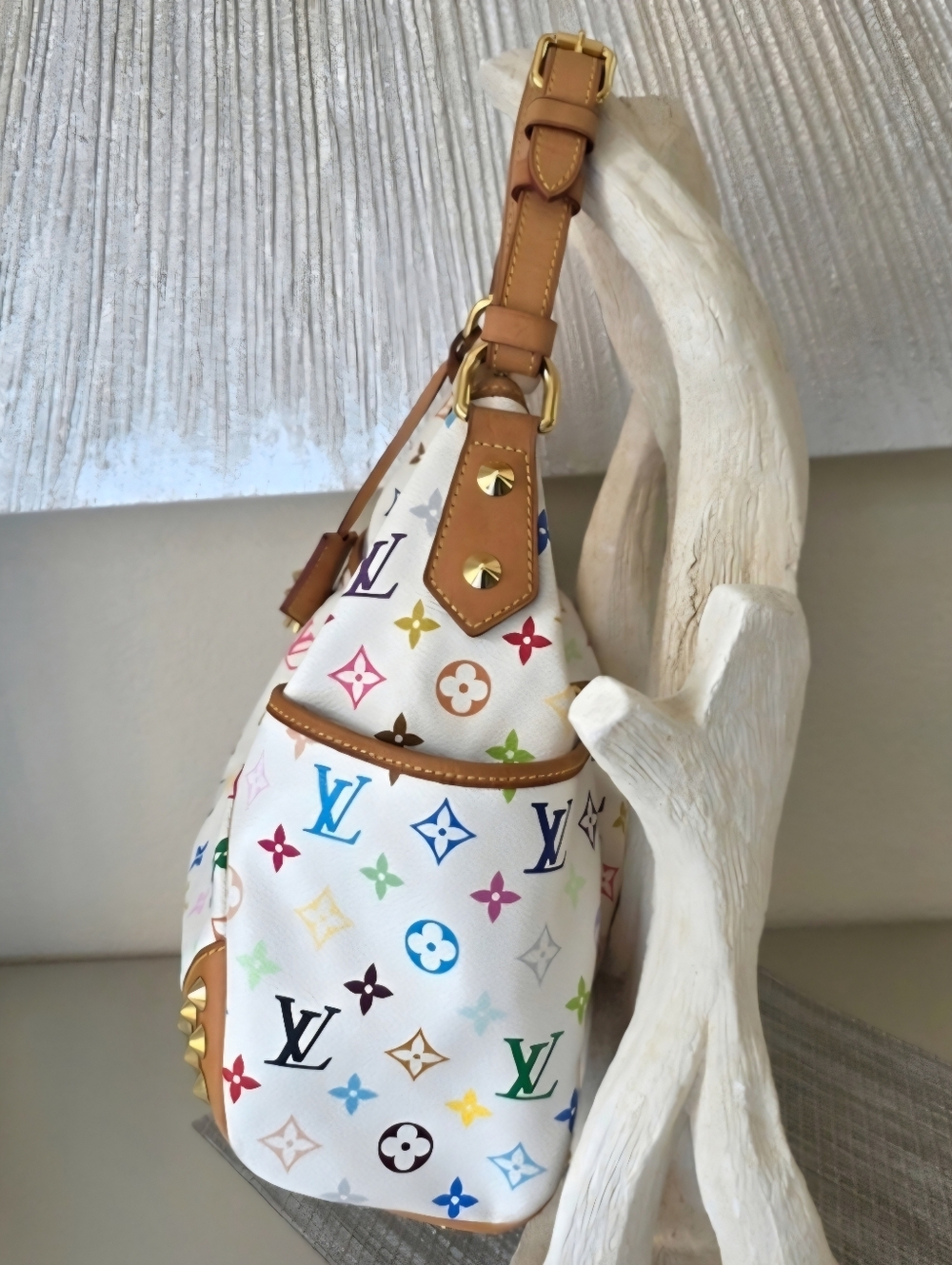 ♥RARE Louis Vuitton White Murakami Multicolor Monogram Gold Studded Shoulder Bag - Picture 3 of 15